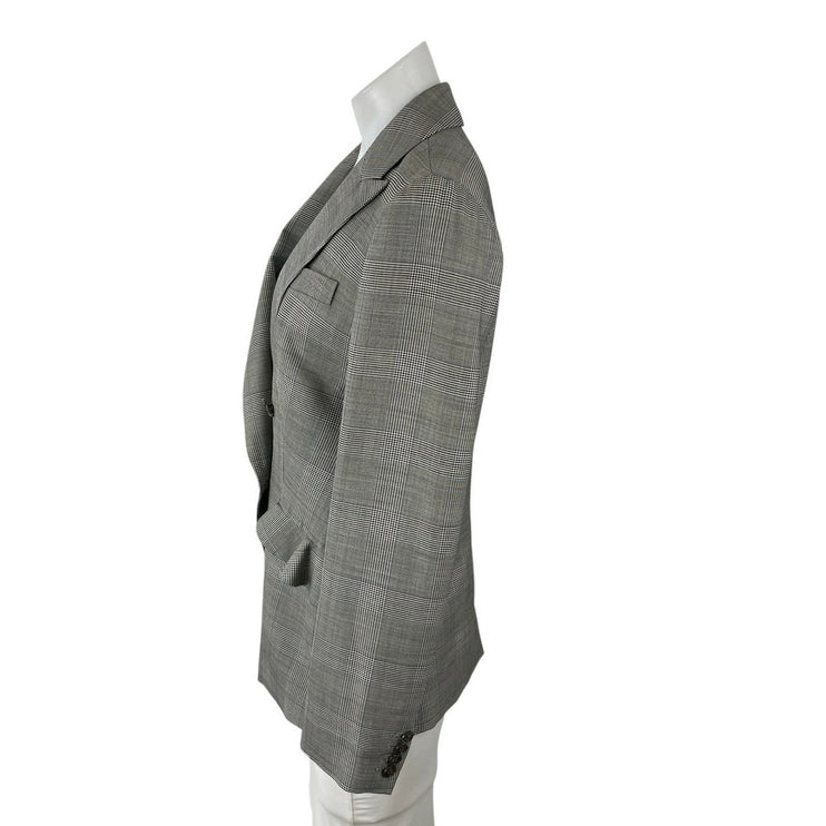 J.Crew Wool Gray Check Plaid Long Sleeve Double Breasted Blazer Coat Jacket Sz 2