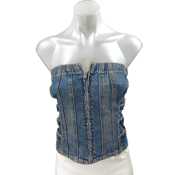 NEW Zara Blue Strapless Sleeveless Denim Jean Tube Bandeau Crop Top Size S