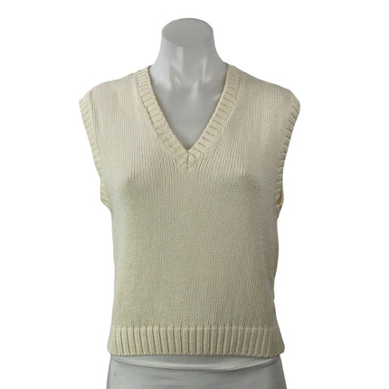 Zara Women's Cream Classic Sleeveless Ribbed Knit Fitted V-neck Sweater Top Sz M