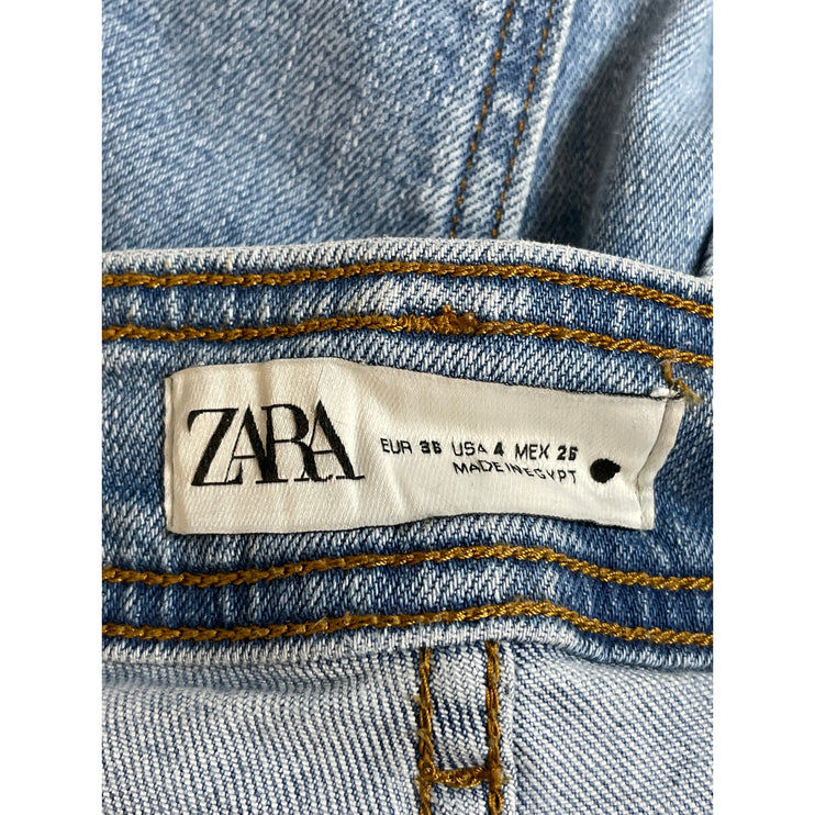 Zara Women's Blue High Rise Wide Leg Palazzo Baggy Raw Hem Denim Jeans Size 4