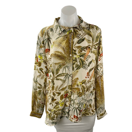 H&M Women's Multicolor Leaf Tropical Long Sleeve Button Down Blouse Shirt Top L