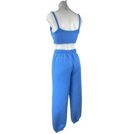 Princess Polly Blue Quilted Sleeveless Tank Crop Top Jogger Sweat Pants Size 4