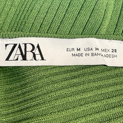 Zara Women's Green Ribbed Knit V Neck Sleeveless Cami Bodycon Maxi Dress Size M