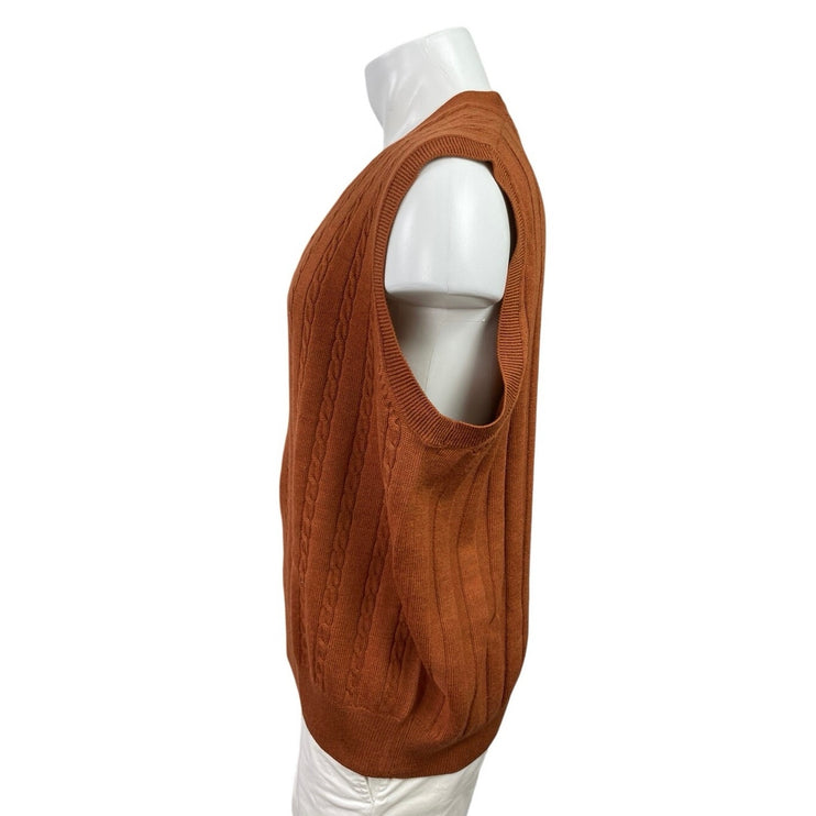 Viyella 100% Merino Wool Brown Cable Knit Button Down Cardigan Vest Tank Top XL
