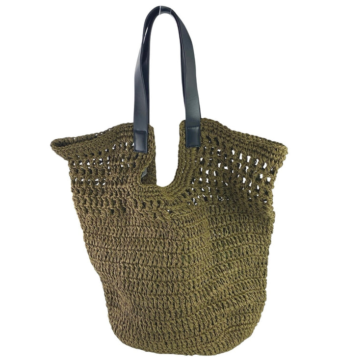 Banana Republic Paper Straw Shopper Tan Black Strap Vegan Beach Tote Bag OS