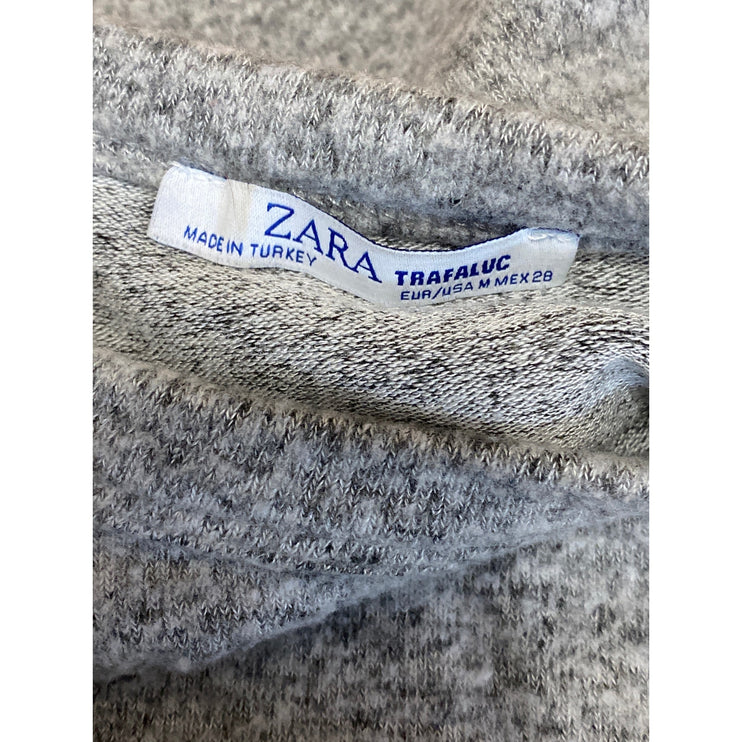 Zara Women's Gray Heather Long Sleeve Crew Neck Knit Cropped Sweater Top Size M