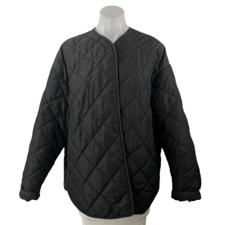 & Other Stories Women's Black Quilted Puffer Long Sleeve Oversize Jacket Size 10