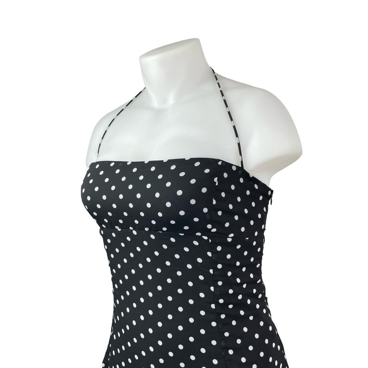 Princess Polly Black Polka Dots Halter Sleeveless Ruffle Mini Bodycon Dress 10