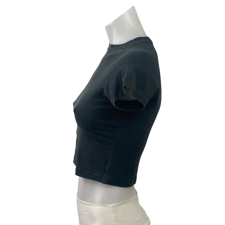 Skims Women's Black Mock Neck Short Sleeve Fitted Crop Tee T-shirt Top Size S