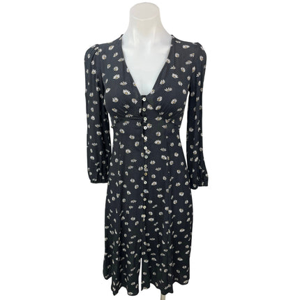 Aritzia Wilfred Gallery Black Floral V-neck Button Puff Sleeve Midi Dress XXS