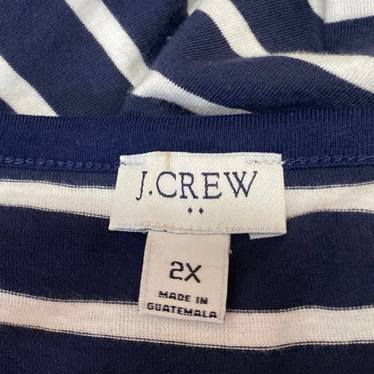 J.Crew Navy Blue White Striped Short Sleeve Crew Neck T Shirt Mini Dress Size 2X