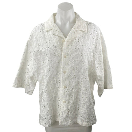 Zara Women's Whote Eyelet Embroidered Half Sleeve button Down Shirt Top Size M