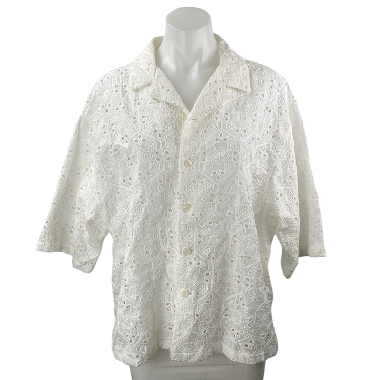 Zara Women's Whote Eyelet Embroidered Half Sleeve button Down Shirt Top Size M