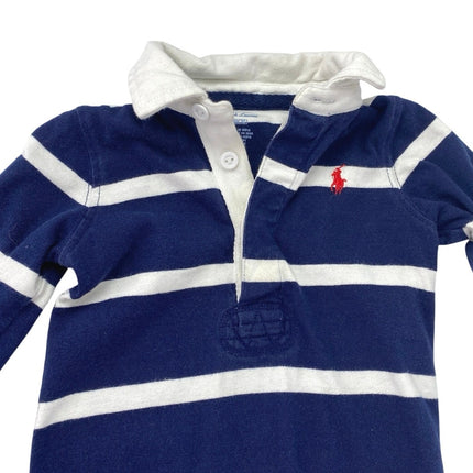 Polo Ralph Lauren Rugby Baby Blue Striped Cotton Long Sleeve Coverall Onesie 6M