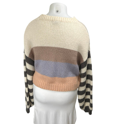 Forever 21 Multicolor Colorblock Striped Knit Long Sleeve Crop Sweater Top Sz L