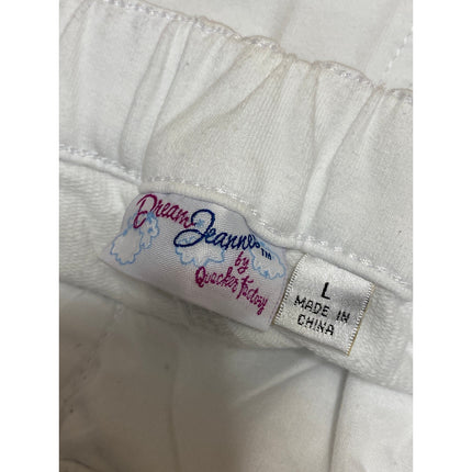 Dream Jeannes Womens White High Rise Elastic Waist Capri Skinny Trousers Pants L