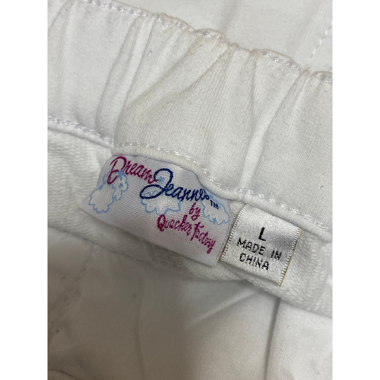 Dream Jeannes Womens White High Rise Elastic Waist Capri Skinny Trousers Pants L