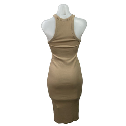 Zara Women's Beige Tan Sleeveless Ribbed Knit Racerback Bodycon Midi Dress Sz S