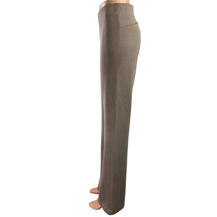 Lululemon Women's Beige Taupe Ribbed Knit High Rise Flare Trousers Pants Size 6