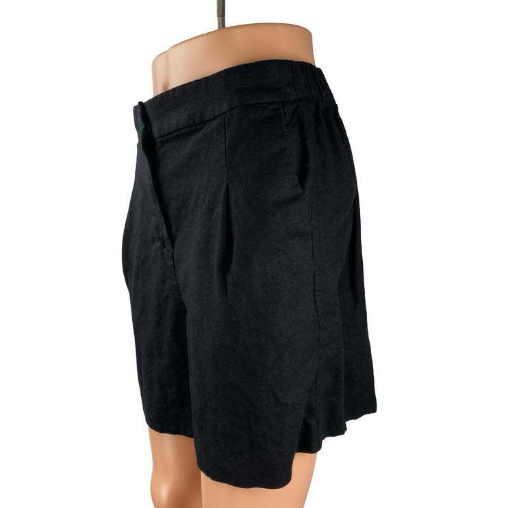J.Crew Black Linen Pleated High Rise Casual Lounge Wide Leg Summer Shorts Size 6