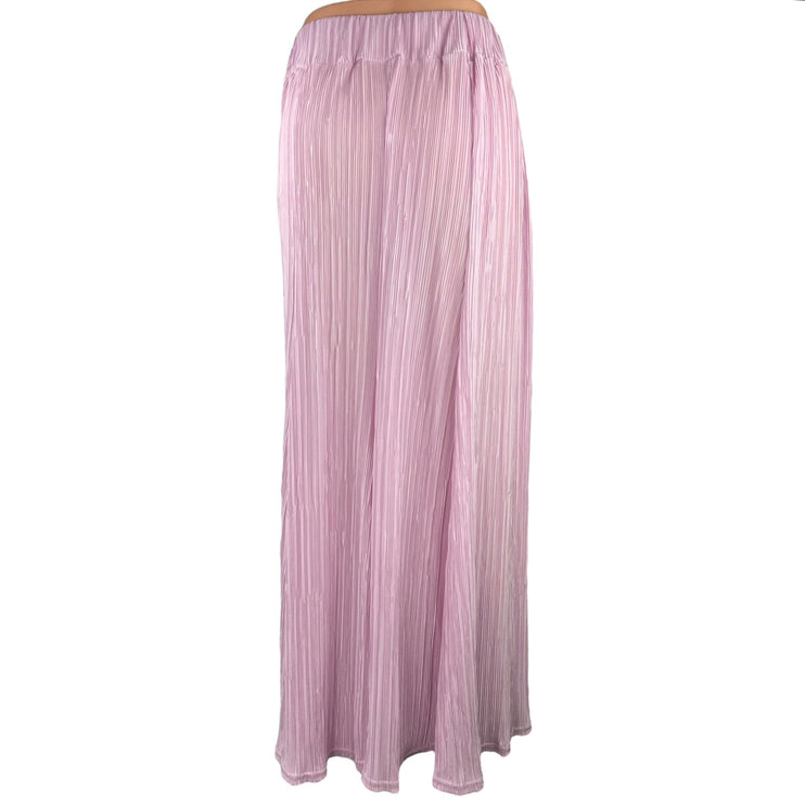 PinkyOtto Pink Elastic Waist High Waist Pleated Straight A-Line Maxi Skirt Sz S