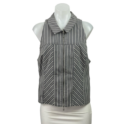 Silence + Noise Gray White Striped Sleeveless Zip Up Cutout Back Shirt Top Sz XL