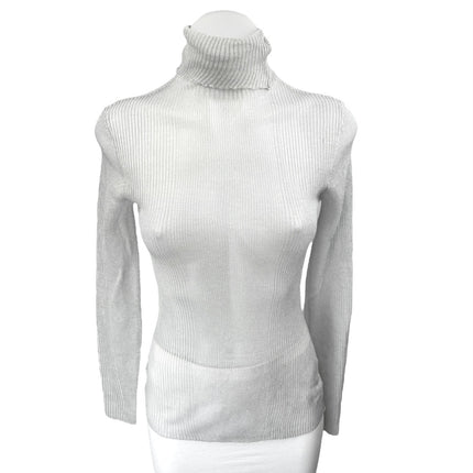 NEW Ser.O.Ya Piper Gray Linen Knit Turtleneck Long Sleeve Sheer Sweater Top Sz M