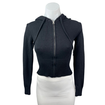 Vintage Havana Women's Black Hoodie Hooded Full Zip Crop Sweatshirt Top Size S