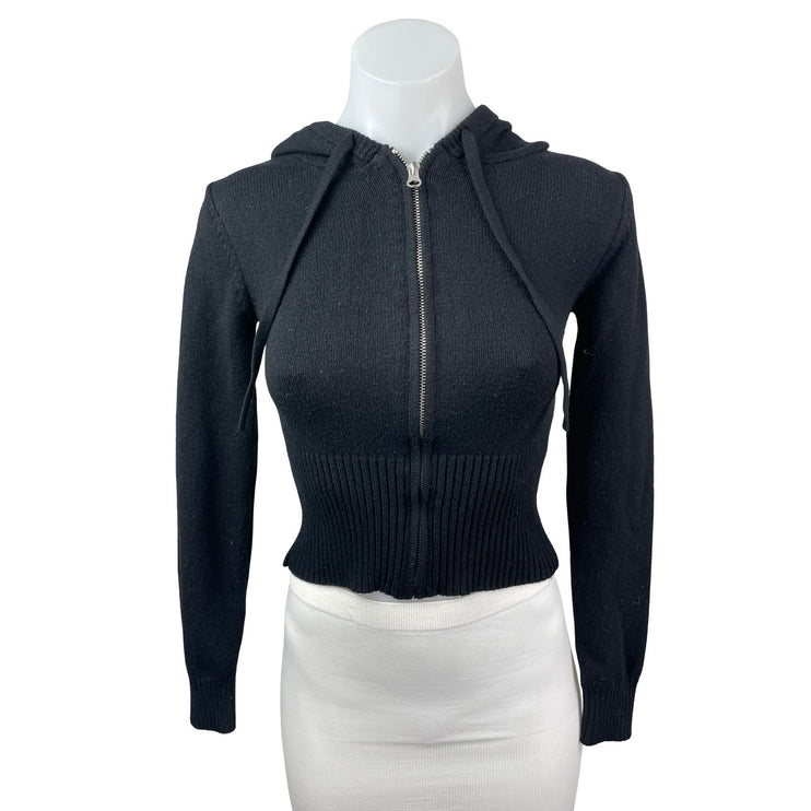 Vintage Havana Women's Black Hoodie Hooded Full Zip Crop Sweatshirt Top Size S