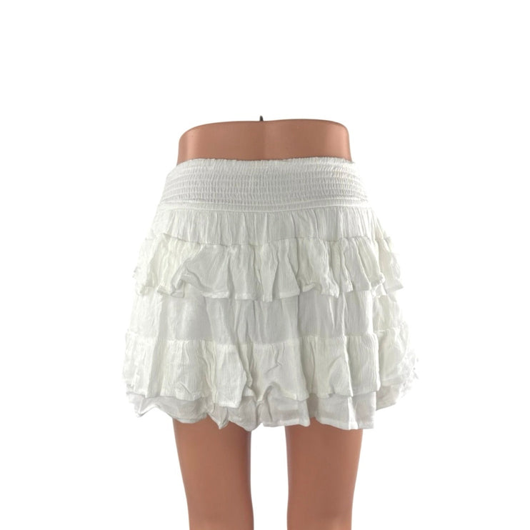 NEW Holister White High Waist Smocked Tiered Ruffle A Line Mini Skirt Size S