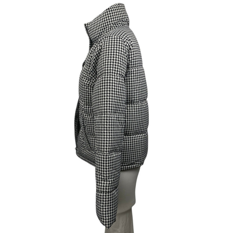 Hollister Women's Black White Houndstooth Long Sleeve Puffer Coat Jacket Size S