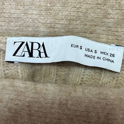 Zara Beige Wool Long Sleeve Ribbed Knit Button Down Cardigan Sweater Top Size S