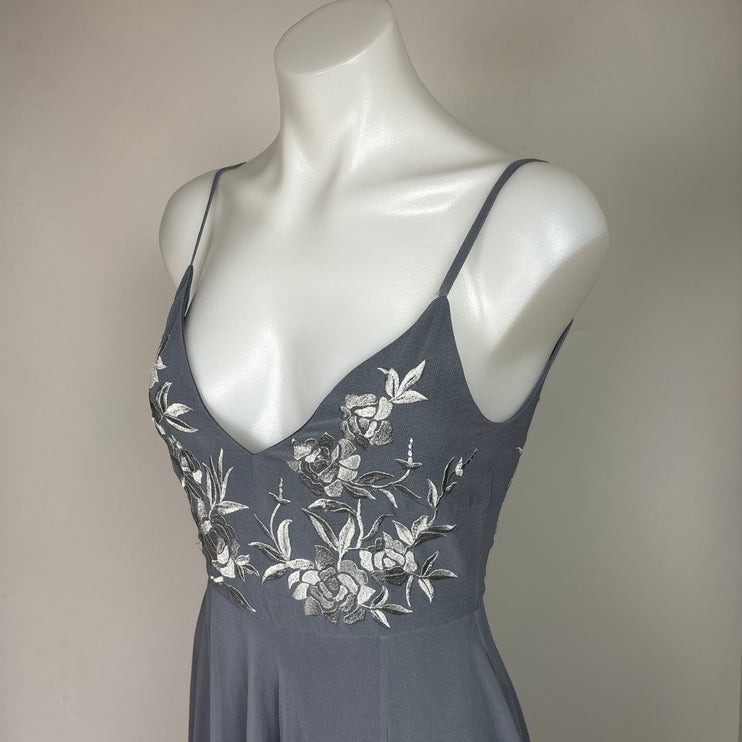 Anthropologie BHLDN Sadia Gray Floral Embroidered Bridesmaid Maxi Dress Size 2