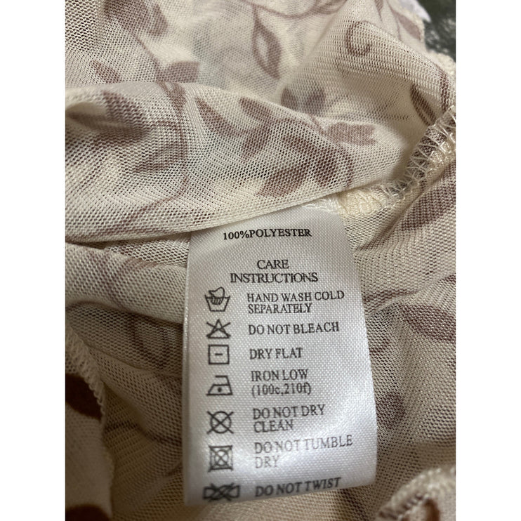 Motel Womens Cream Brown Flock Detail Floral Mesh Long Sleeve Crop Shirt Top XXS