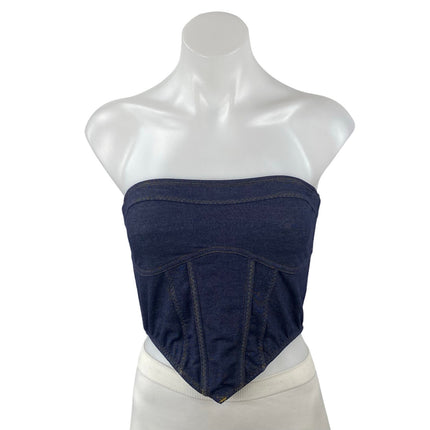 Out From Under Done Up In Denim Sleeveless Tube Bandeau Bustier Corset Top Sz M