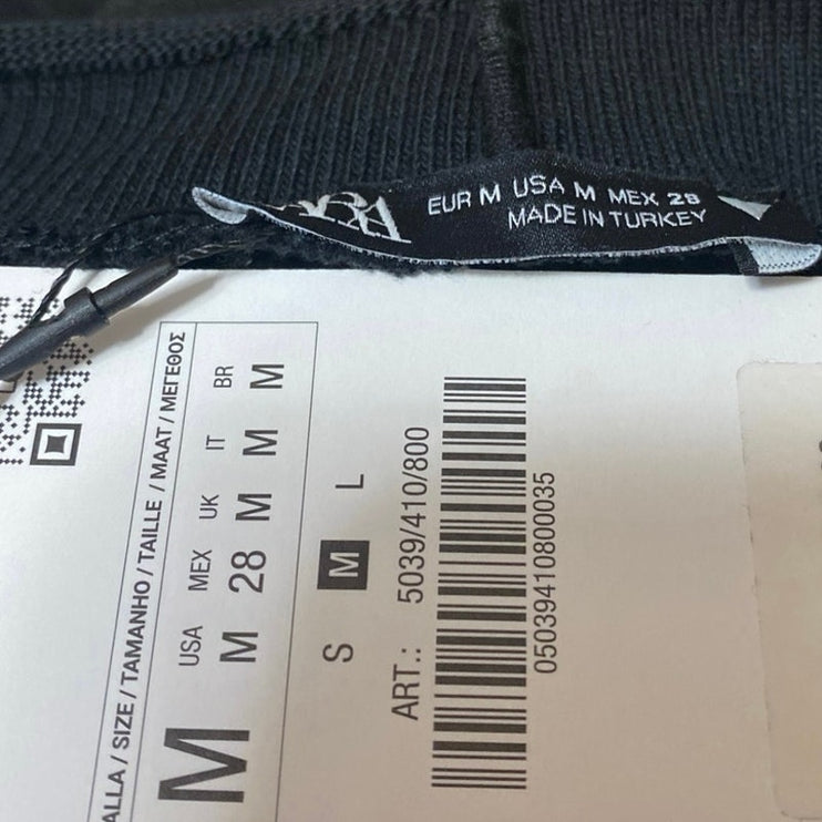 NEW Zara Women's Black Mock Neck Short Sleeve Knit Mini Shift Sweater Dress Sz M