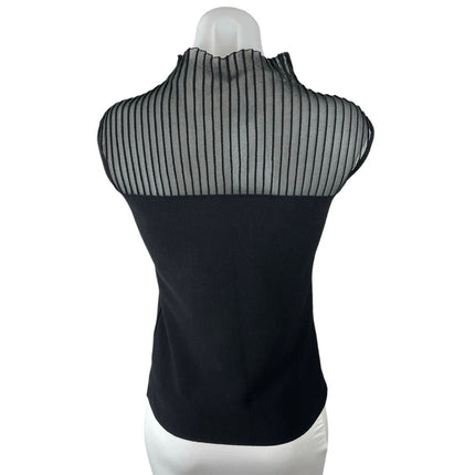 Veronika Maine Black Mesh Sheer Mock Neck Sleeveless Knit Blouse Top Size S