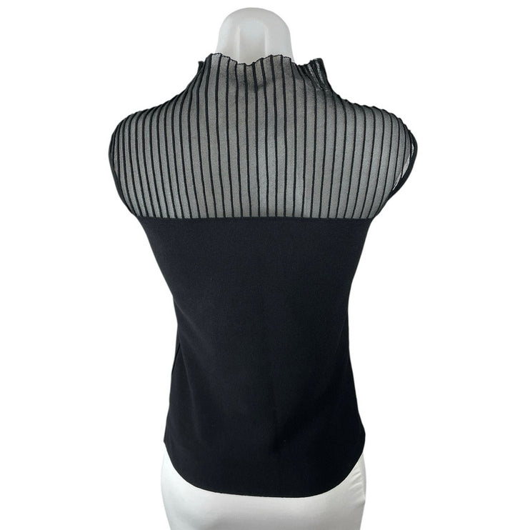 Veronika Maine Black Mesh Sheer Mock Neck Sleeveless Knit Blouse Top Size S