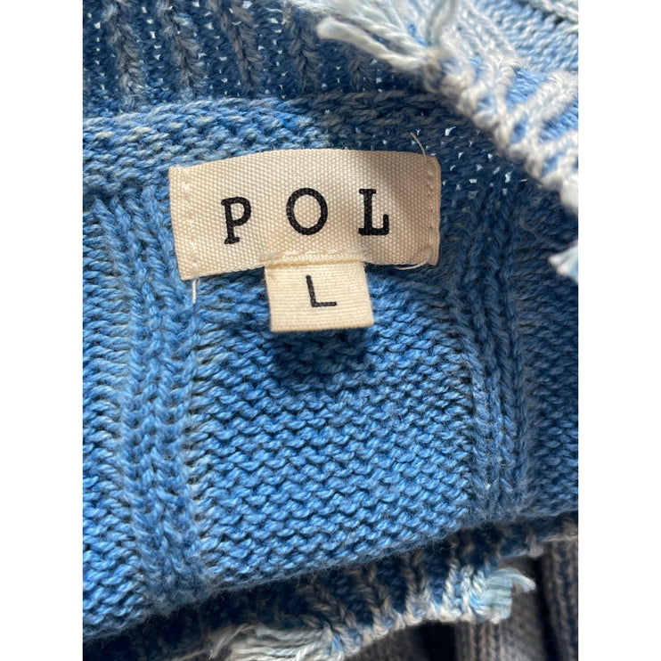 POL Women's Blue Cable Knit Distressed Long Dolman Sleeve Sweater Top Size L