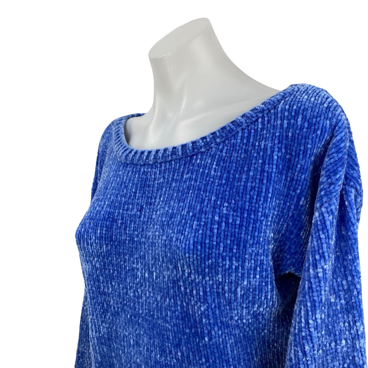 Missguided Women's Blue Knit Chenille Long Sleeve Crop Sweatshirt Sweater Top 2
