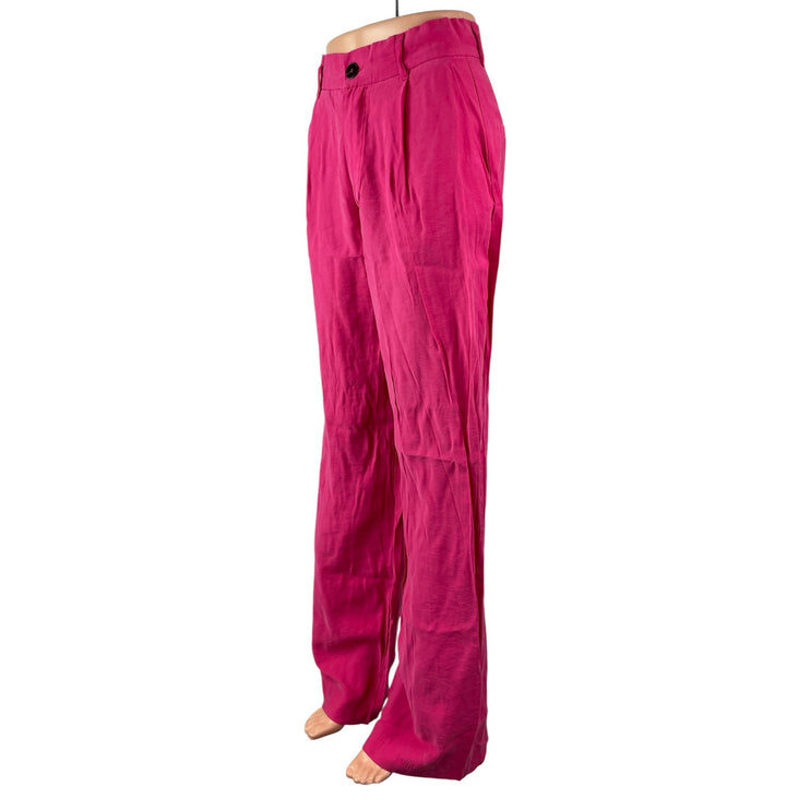 Zara Women's Pink High Rise Pleated Wide Leg Straight Trousers Pants Size S