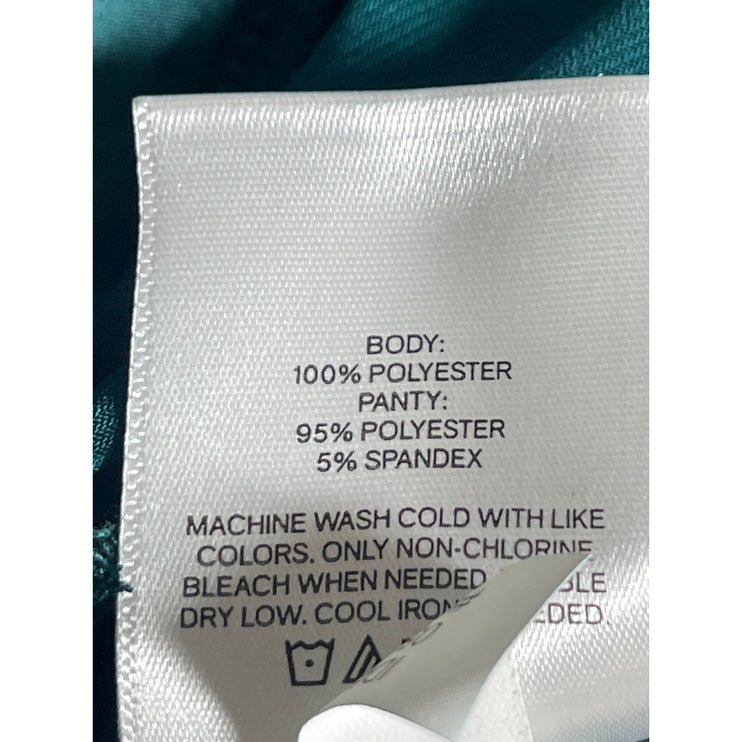 Express Womens Blue Teal Silk Satin Cowl Neck Short Sleeve Blouse Bodysuit Top M
