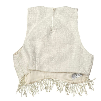 MNG Mango Under Pearls Women's Beaded Fringe Tweed Sleeveless Crop Tank Top Sz S
