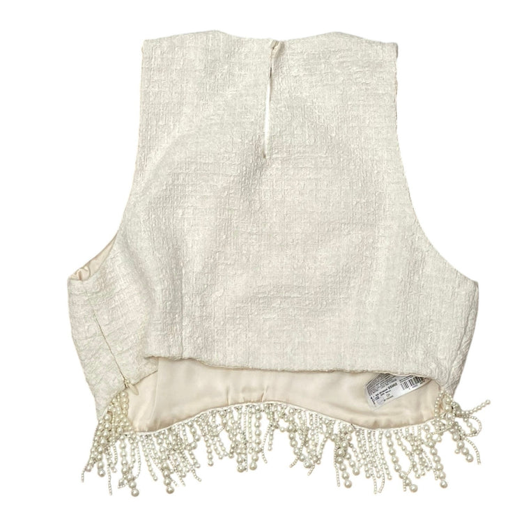 MNG Mango Under Pearls Women's Beaded Fringe Tweed Sleeveless Crop Tank Top Sz S