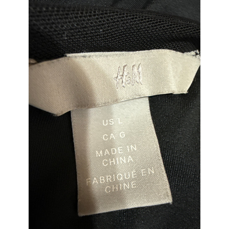 H&M Black Ruched Sleeveless Cross back Deep V-Neck One Piece Bikini Swimwear L