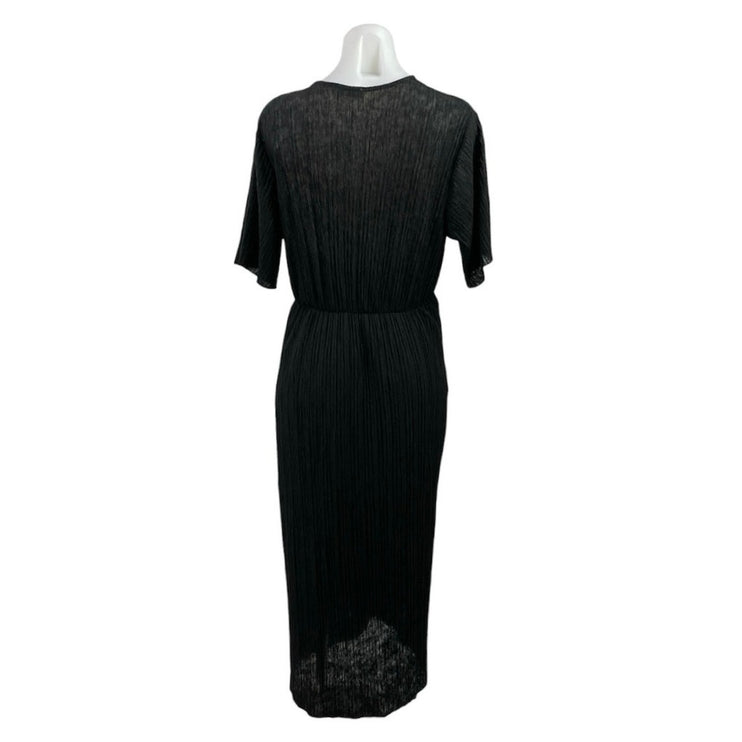 All in Favor Black Short Sleeve V Neck Textured Twist Front Maxi Dress Size S