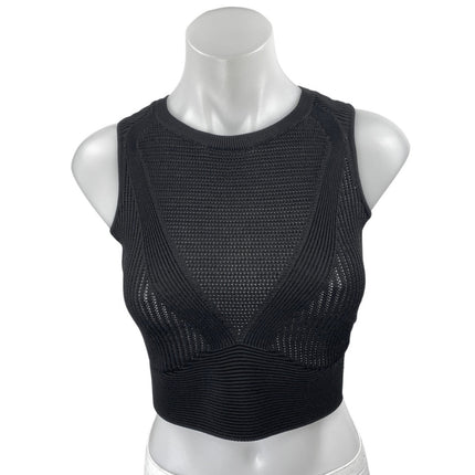 Rachel Roy Black Mesh Knit Sleeveless Sheer Cami Camisole Crop Tank Top Size XS