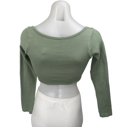 Zara Women's Green Rib Knit Long Sleeve Sweetheart Neck Crop Sweater Top XS/S