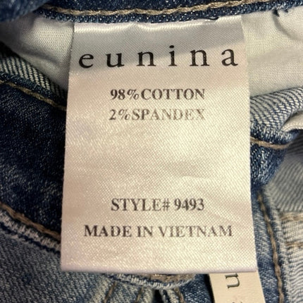 Eunina Tobi Women's Blue Distressed Super High Rise Crop Denim Mom Jeans Size 5