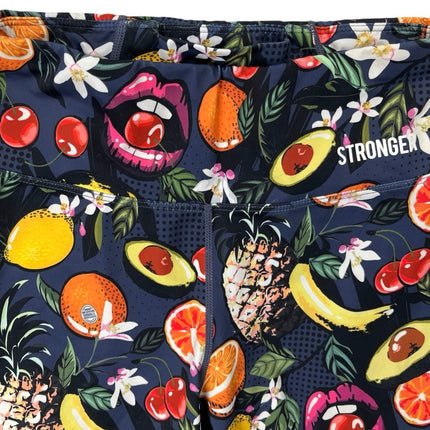 Stronger Label Multicolor Fruit Print Sports Bra Tank Top & Bike Shorts Set Sz S